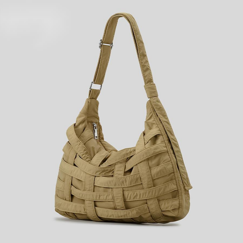 Shoulder Bag, New High-quality Large-capacity Woven Three-dimensional Hollow Crossbody Bag, Slightly Wrinkled Textured Nylon Commuter Handbag._voghion.com