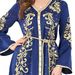 Elegantes besticktes Maxikleid mit langen Ärmeln für Damen – islamische und arabische Mode, Boho-Tribal-Stil, perfekt für dezente Kleidung (Marineblau)_voghion.com