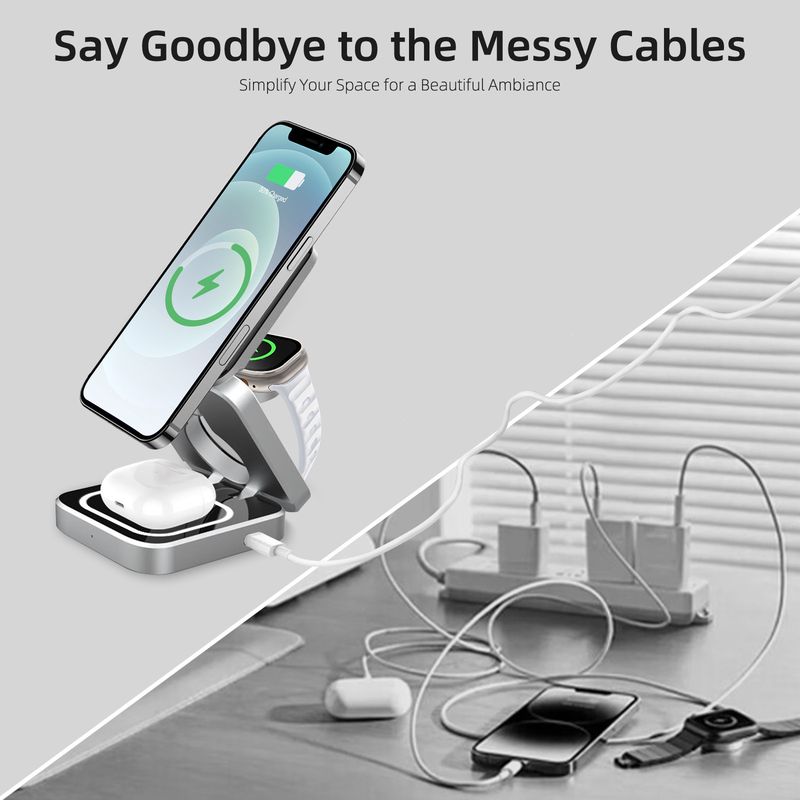 QFV50704555550<=3 Grenzüberschreitendes neues 3-in-1-Magnetladegerät mit Schnellfalthalterung für Mobiltelefone, Headsets und Uhren mit kabelloser Ladefunktion_voghion.com