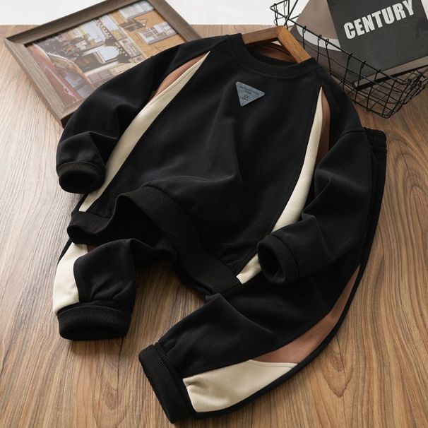 Felpa con cappuccio e etichetta triangolare per bambini di età media e grande, stile lungo, per studenti, primavera e autunno, due tendenze_voghion.com