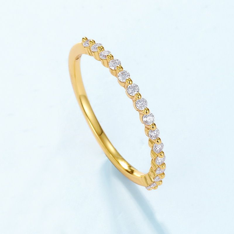 Semplice e abbagliante anello moissanite S925 placcato in argento 10k con intarsi in oro 10k, anello di lusso leggero con pietre preziose colorate_voghion.com