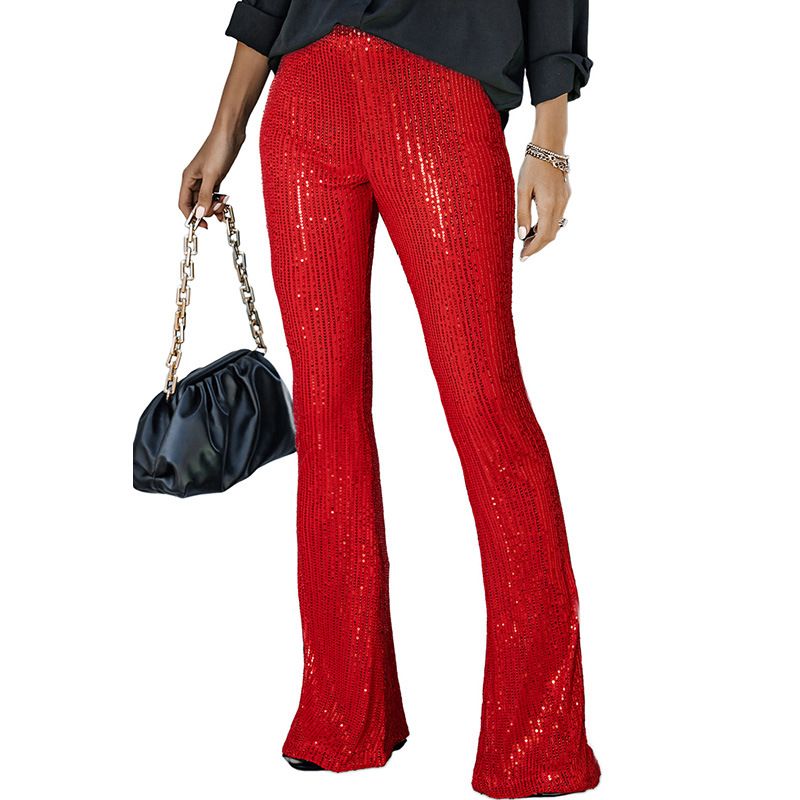 Damenbekleidung Pailletten Freizeithose Sommerhose mit weitem Bein Lockere Hose mit hoher Taille_voghion.com