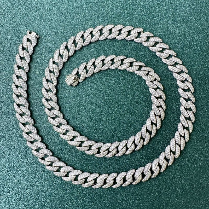 Collana in argento con catena cubana con diamanti Hip-Hop CUBA Link, gioielli HipHop_voghion.com