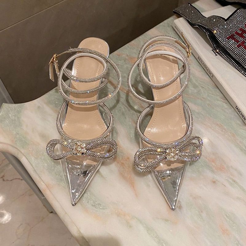 P9heels Wholesale Stiletto European And American Women's Shoes Bow French Strap Rhinestone Toe Transparent Pointed High_voghion.com