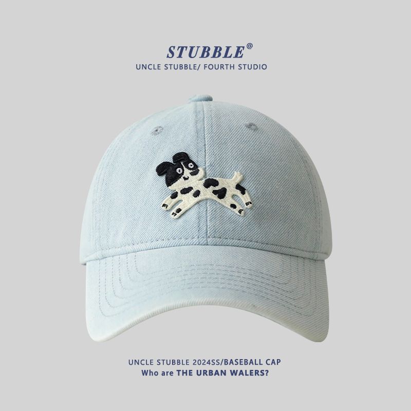 Korean Version Of Ins Spotted Puppy Denim Duckbill Cap For Men And Women With Deepened Wide Brim Baseball Cap For Big Head And Big Face_voghion.com