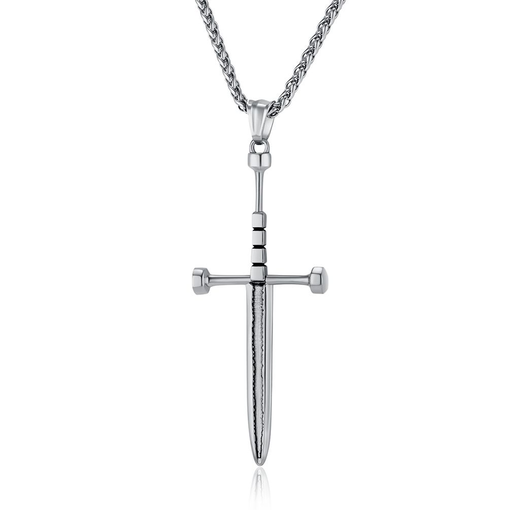 Retro Ritter Antike Schwert Waffe Kreuz Halskette Schwert Selbstverteidigung Spike Titan Stahl Anhänger Funktionsschmuck_voghion.com