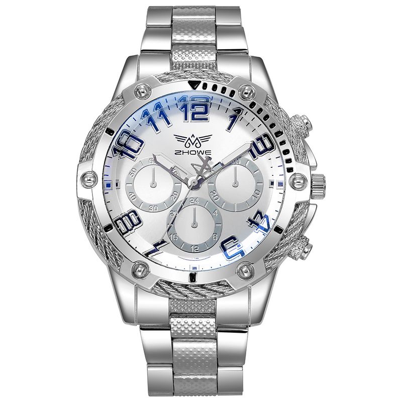 Men's Fashion Luxury Business Round Large Dial Quartz Watch_voghion.com