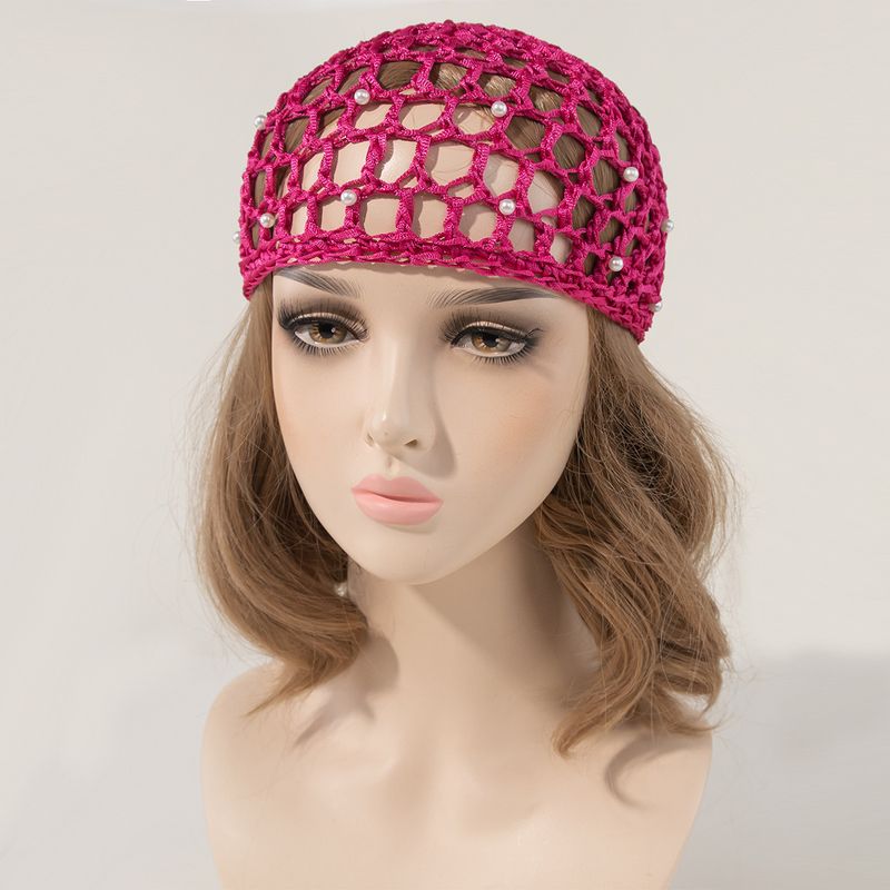 Cross Border New Hollow Headscarf Hat Handmade Crochet Hair Net Hat Pearl Mesh Knitted Headband Hat One Piece Delivery_voghion.com