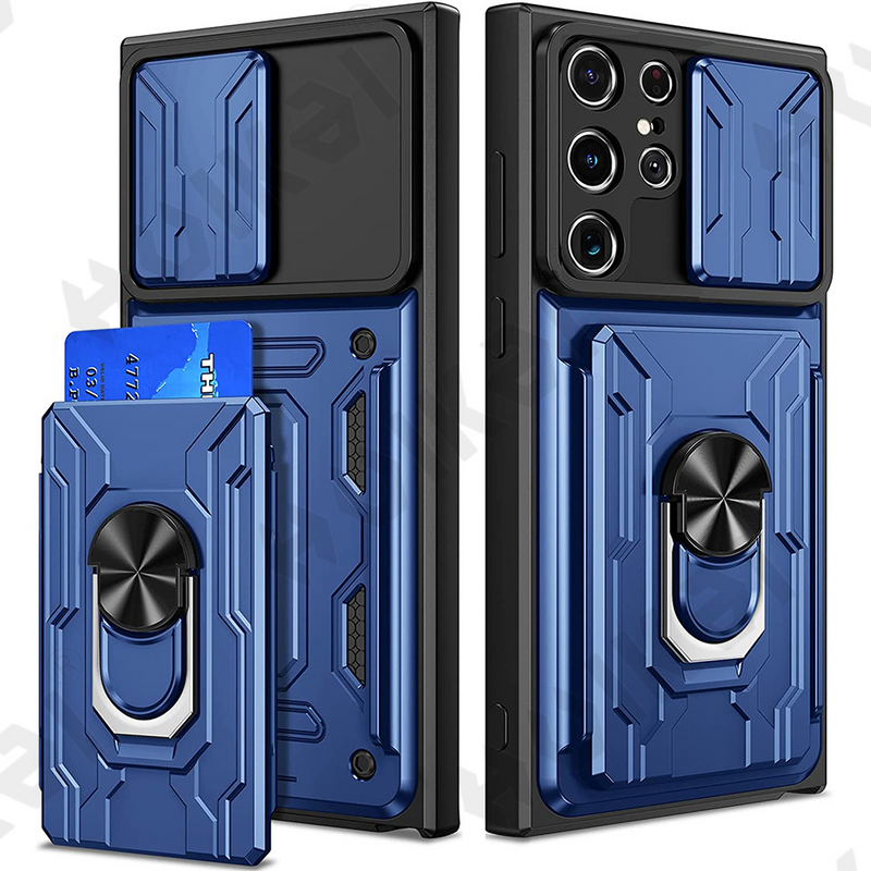 Hülle für Samsung Galaxy S23 S22 S21 Ultra Plus S20 FE A34 A54 A24 A53 A14 A13 4G 5G Schiebekamera Kartenhalter 360° Ring_voghion.com