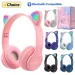 47M Wireless Game Headphone Flash Light Cute Cat Ears Gaming With Mic Control LED Stereo Music Phone Bluetooth Headset_voghion.com