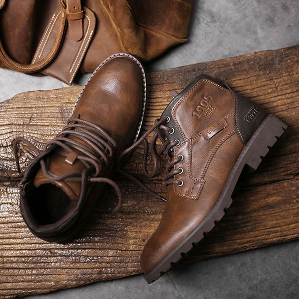 Zapatos Xinao y 3998 zapatos de cuero de dos colores, botas de caña media de moda para hombre, botas Martin para hombre_voghion.com