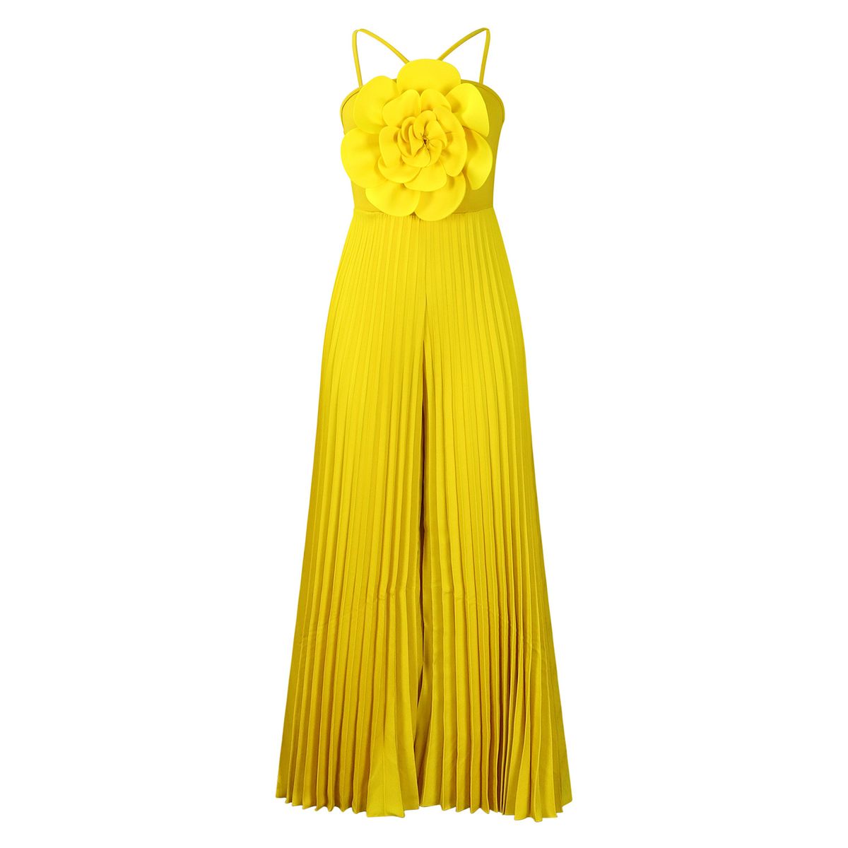 Combinaison d'été à col licou et imprimé floral tridimensionnel, couleur unie, jambes larges, grande taille_voghion.com