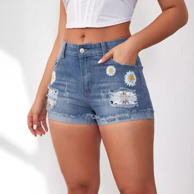 Women's Clothing Tassel Ripped Print Women's Denim Shorts Slim Fit Raw Edge Hot Pants Cotton_voghion.com