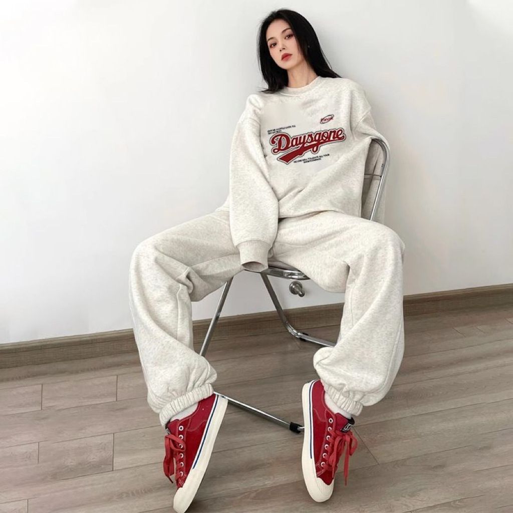 Vintage-Inspired Women's Casual Tracksuit Set - Loose Fit Hoodie & Jogger Pants, Comfortable Polyester Fabric, 3D Print Design, S-XXL (Grey)_voghion.com
