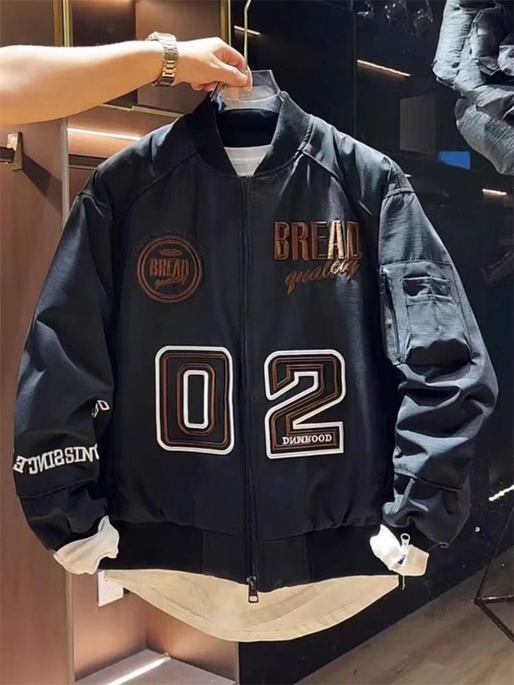 Embroidered Stand-up Collar Cotton Jacket Men's American Trend Couple Warm Labeling Baseball Jersey_voghion.com