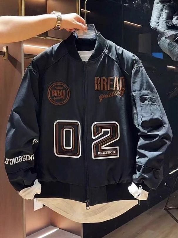Embroidered Stand-up Collar Cotton Jacket Men's American Trend Couple Warm Labeling Baseball Jersey_voghion.com