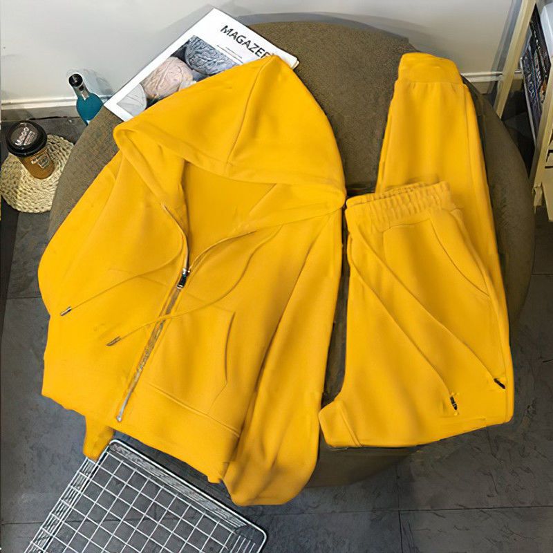 Women's Clothing Autumn and winter suits new hooded sweatshirts plus velvet and thickened loose casual fashionable and versatile two piece jacket_voghion.com