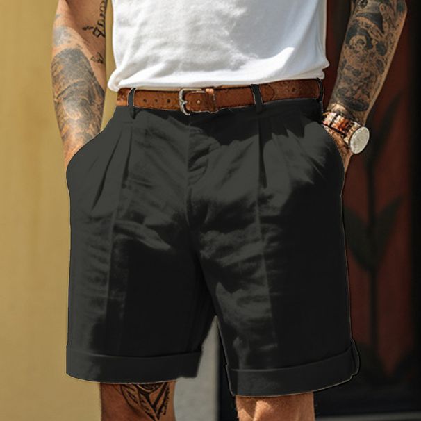 Herrkläder Herrshorts Linneshorts Sommarshorts veckade shorts Fick veckade raka ben Vanligt Bekvämt Andas kort semester_voghion.com