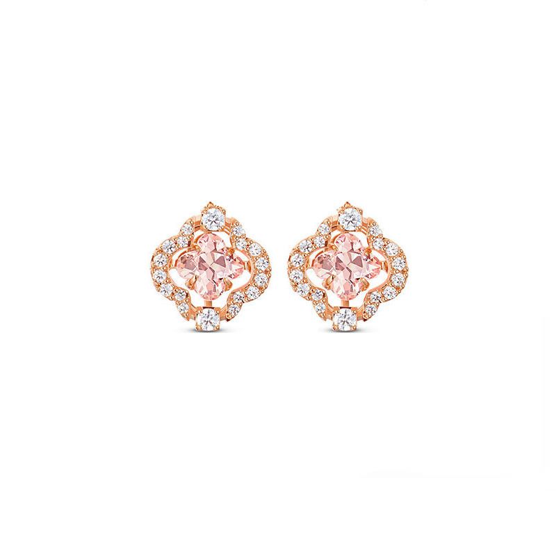 Orecchini a quadrifoglio con diamanti rosa per donna Elementi orecchini a fiore in cristallo_voghion.com