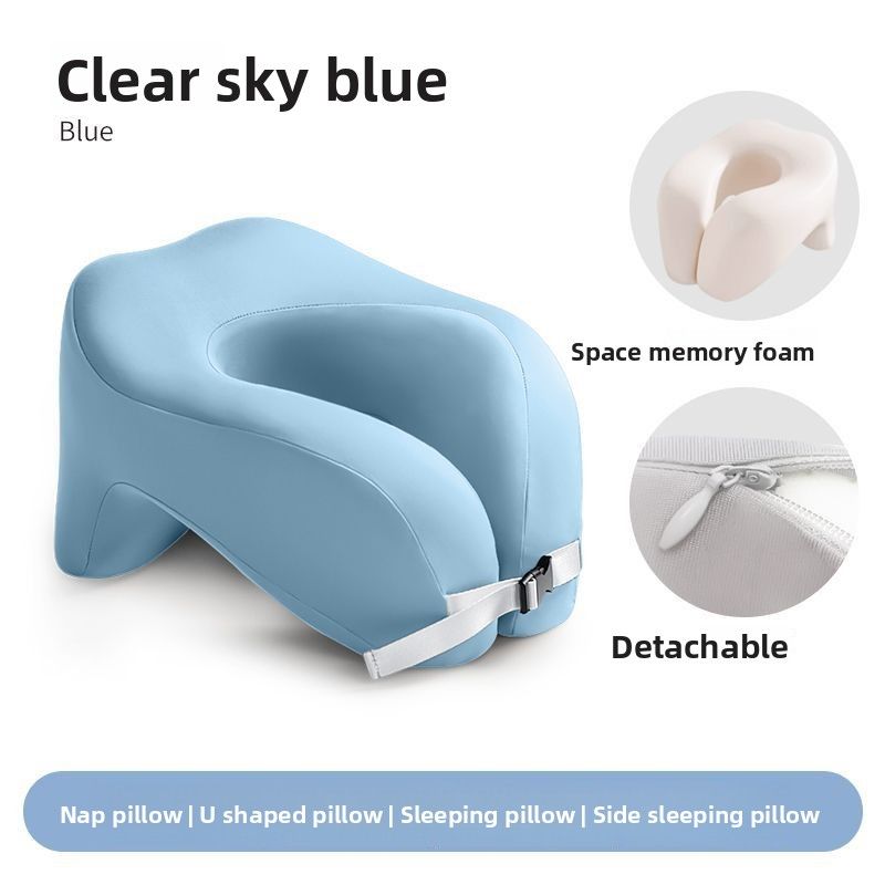 Almohada de espuma viscoelástica para el cuello, para la siesta en el escritorio, para la oficina, para el almuerzo, para el asiento del tren o del coche, para dormir._voghion.com