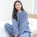 Coral Fleece Pyjamas Damen Winter Fleece Verdickter Jacquard Langarm Loungewear Zweiteiliges Set Herbst und Winter Lockerer warmer Anzug_voghion.com
