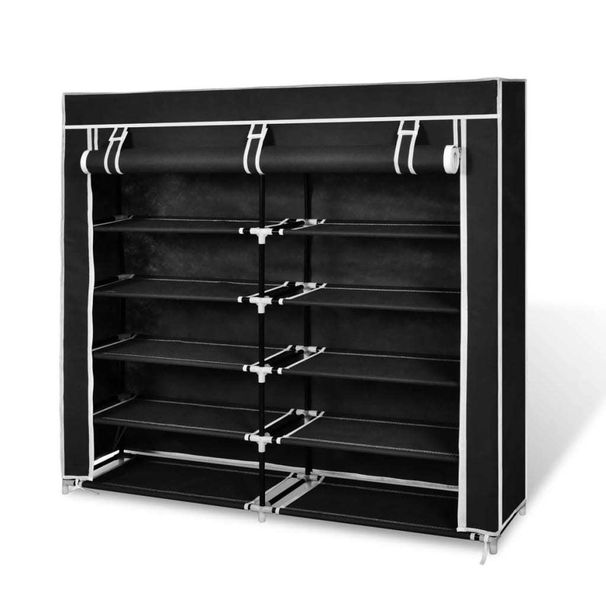 Fabric Shoe Cabinet with Cover 45" x 11" x 43" Black_voghion.com