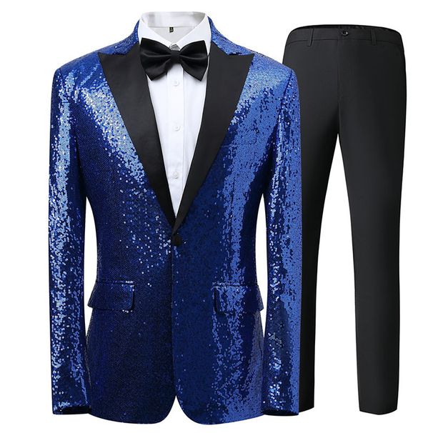 Elegant Stage Performance Suit With Glitter Lapel - Slim Fit Tuxedo For Wedding, Nightclub, Host & Groom_voghion.com