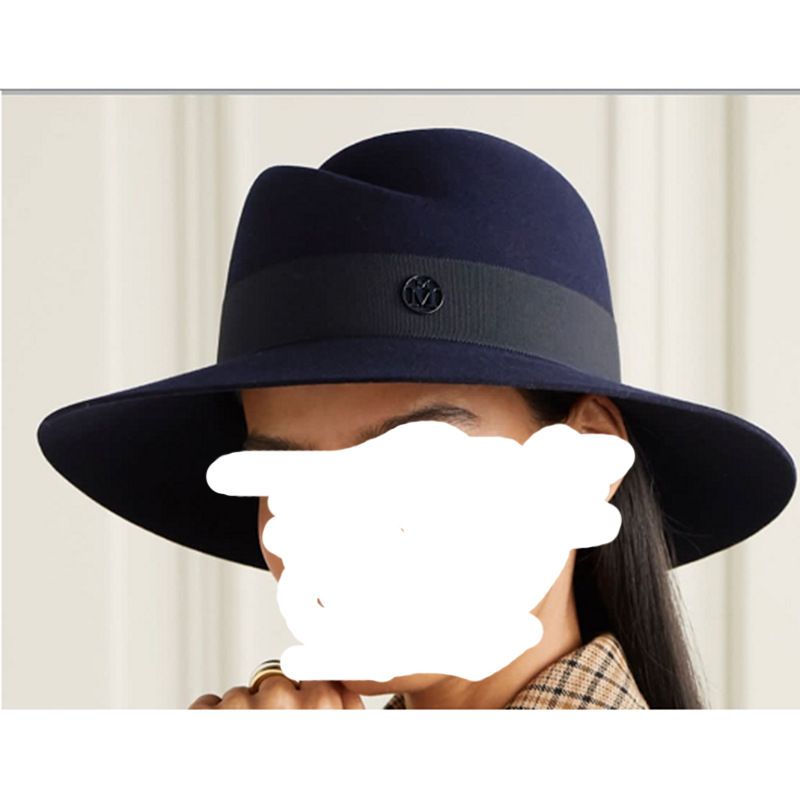 Autumn and winter oblique top hat British pepper letter M wool wide brim hat wool hat_voghion.com