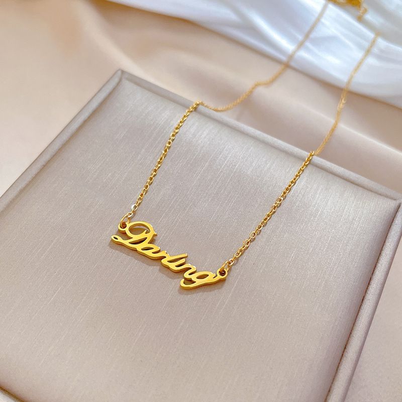 Collier en acier titane personnalisé en or véritable anglais à l'intérieur de la maille féminine rouge 【 】 Minimaliste. Four._voghion.com