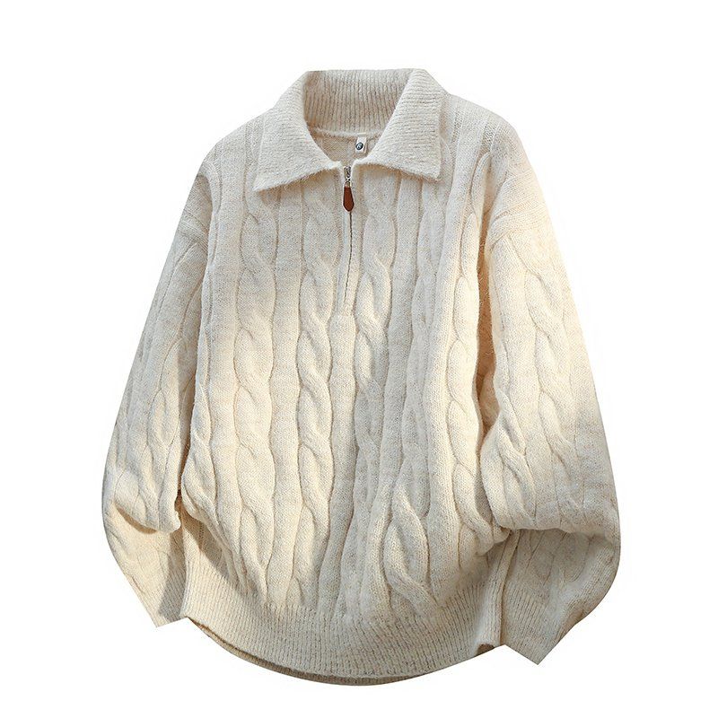 Men's Heavyweight Knit Zip-Up Cardigan – Winter-Ready Pullover With Polo Collar – Oversized Fit For Casual & Layered Styles (M-4XL)_voghion.com