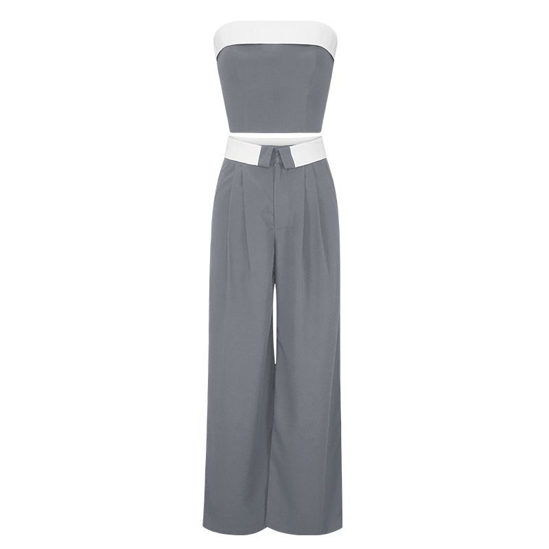 Pantaloni da donna con gilet a gamba larga a contrasto di colore, moda casual, due set_voghion.com