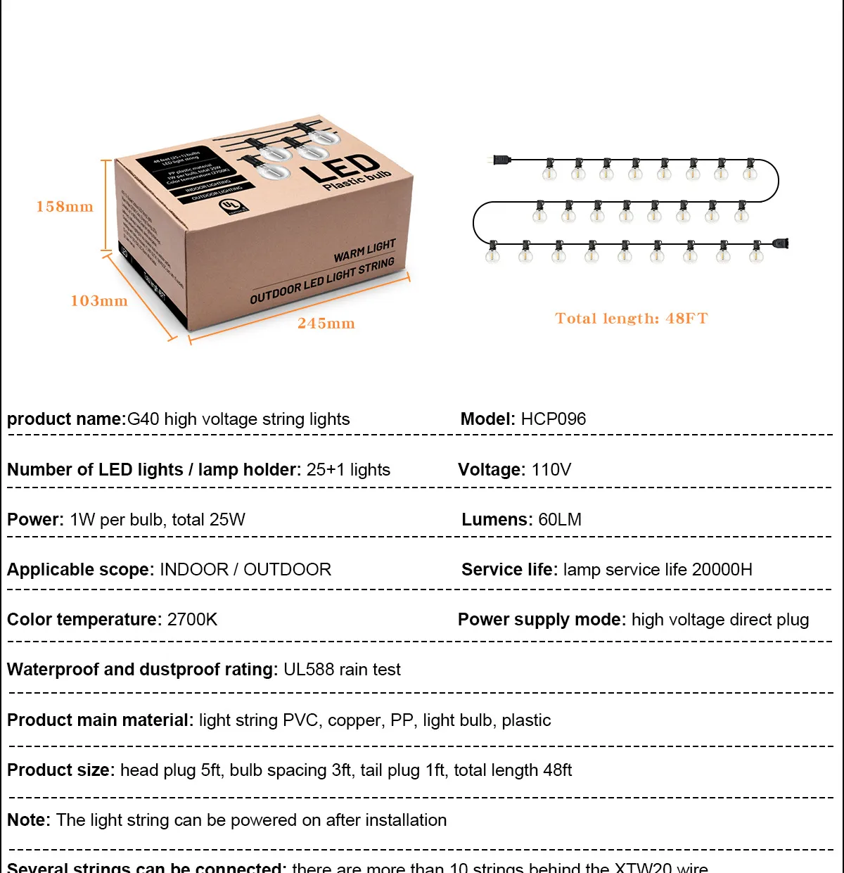 G40 Led Solar String Lights - Waterproof Outdoor Christmas Lights For Garden & Patio Decor (High Voltage 8 Modes Ip65 Rated)_voghion.com