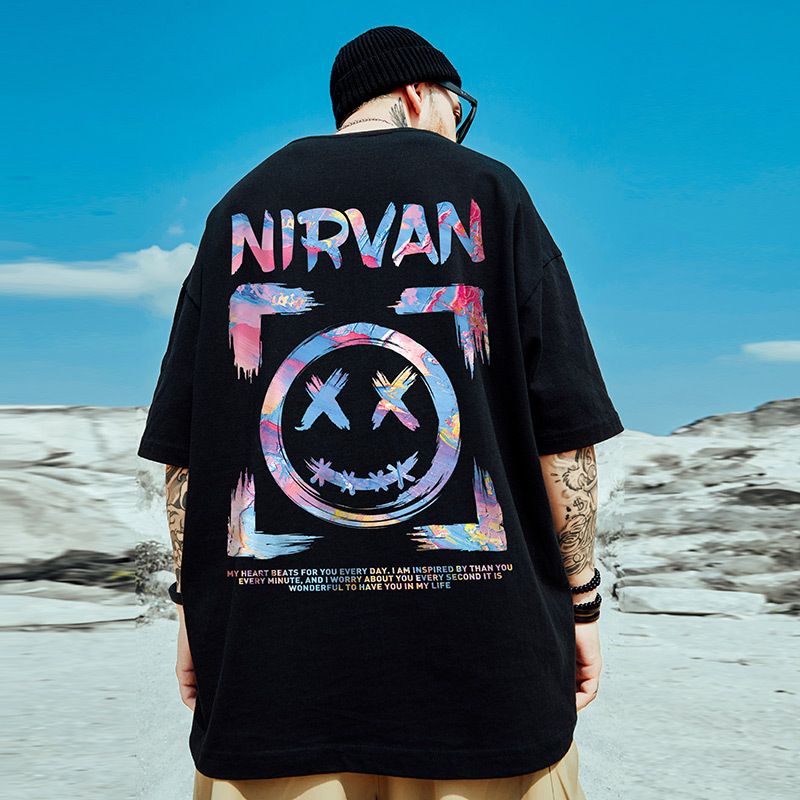 C&J Oversize-T-Shirt für Herren, kurzärmelig, Astronaut, 5/4-Ärmel, amerikanische Modemarke, großes, lockeres schwarzes T-Shirt, 8XL_voghion.com