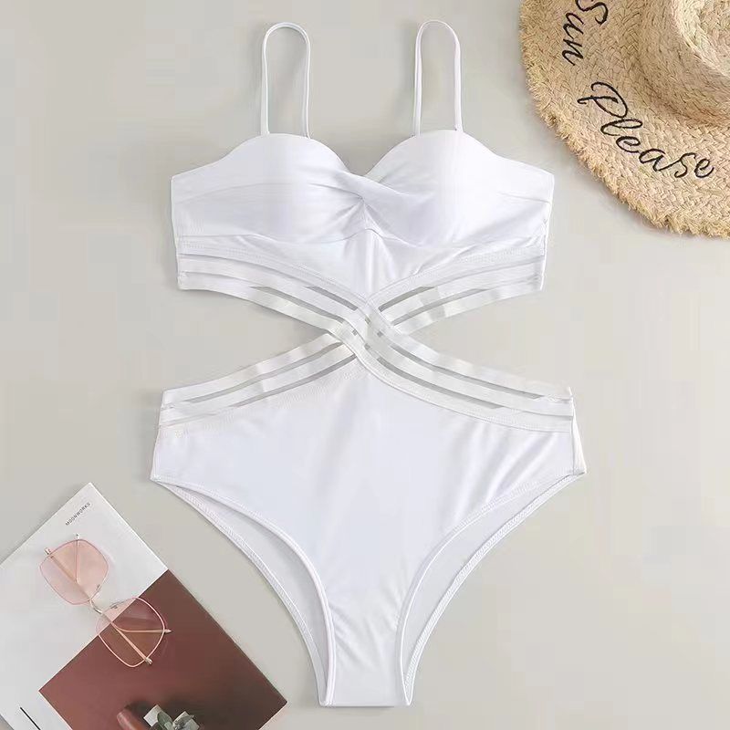 Women's Clothing Sexy Black Triangle One Piece Swimsuit Women's Steel Support Hard Bag High Waist Bikini_voghion.com