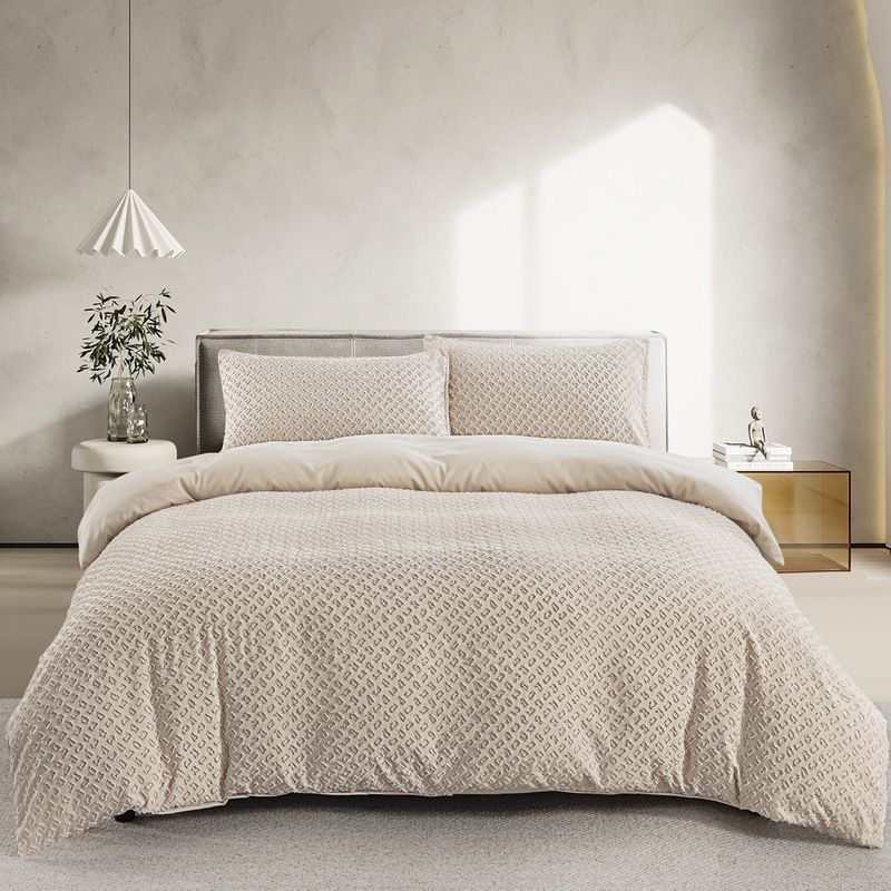 Copripiumino in fibra morbida con ciuffi ricamati e stampa leopardata, colore cachi chiaro, set di biancheria da letto per la casa, tre pezzi_voghion.com