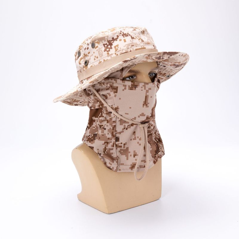Camouflage Boonie Sonnenschutzmaske Sommer Herren Atmungsaktiv Schnelltrocknende Kopfbedeckung Outdoor Wandern Radfahren Runde Krempe_voghion.com