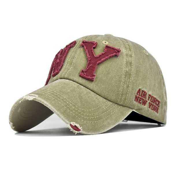 Washed color matching NY cotton baseball cap cartoon embroidery large embroidery stitching distressed duckbill cap_voghion.com