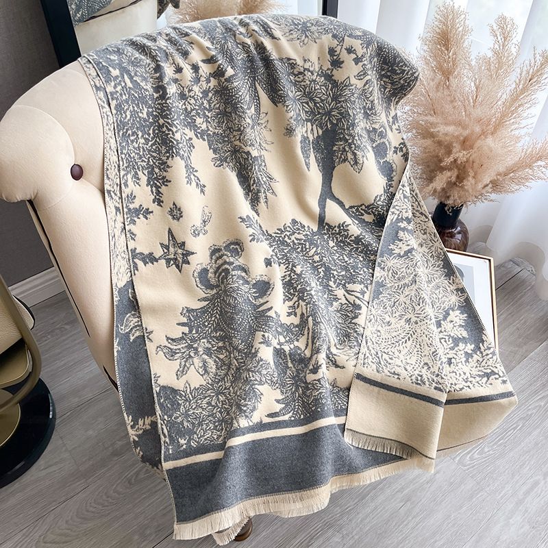 2024 New Fashionable Printed Color Contrasting Autumn and Double sided Cashmere  Scarf, Winter Luxury Warm_voghion.com