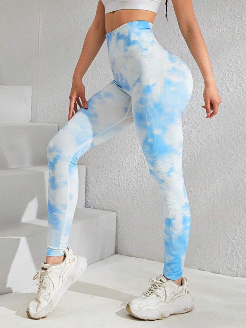 Seamless Women's Peach Butt Pants Tie Dye Yoga Wear Printed High Waist Hip Lift Sports Leggings_voghion.com