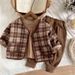 Boys' Spring New Fashionable Western Baby And Children's Princess Style Long Sleeve Checkered Coat Three Piece Set_voghion.com