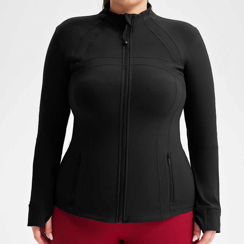 Γυναικεία ρούχα fleece υπαίθρια προπόνηση γυμναστικής τρέξιμο ελεύθερου χρόνου ελαστική slim εφαρμογή γιακά αθλητικό μπουφάν με φερμουάρ_voghion.com