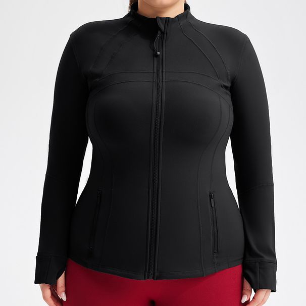 Γυναικεία ρούχα fleece υπαίθρια προπόνηση γυμναστικής τρέξιμο ελεύθερου χρόνου ελαστική slim εφαρμογή γιακά αθλητικό μπουφάν με φερμουάρ_voghion.com