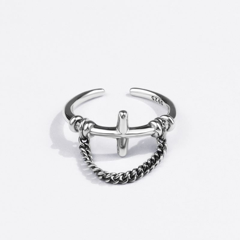 Neu Kreuz Quaste Kette Für Männer Thai Silber Mode Trend Hip Hop Minimalistischen Ring_voghion.com