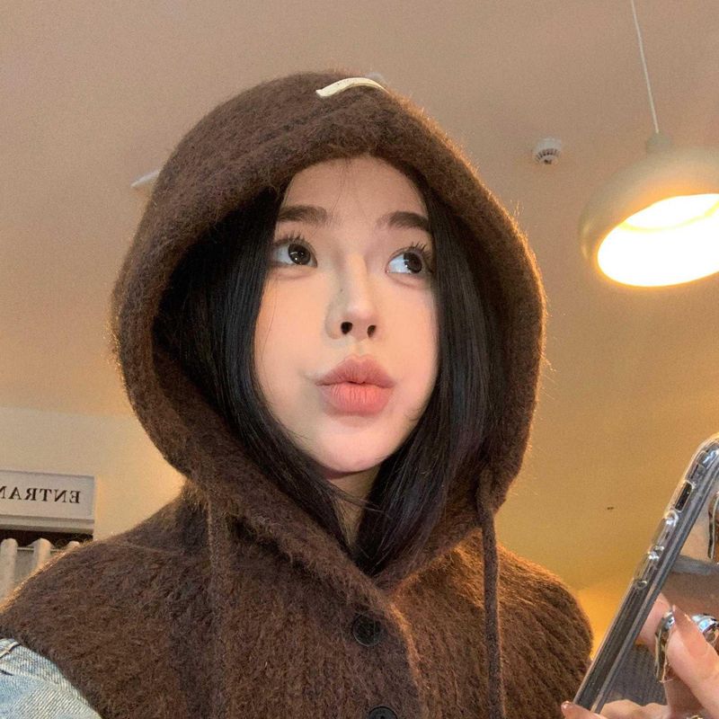 Alpaca Wool Balaclava For Women Winter Thickened Warm With Neck Warmer And Ear Protection Knitted Pullover Hat_voghion.com