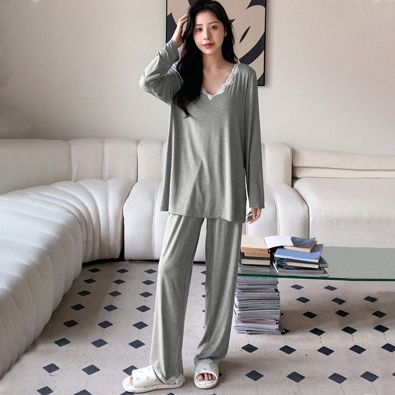 2025 International Station Einfaches, lässiges Homewear-Set für Herbst und Winter, lockerer, bequemer Langarm-Pyjama, zweiteilig_voghion.com