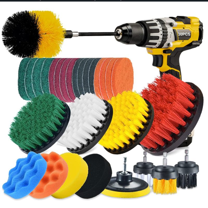 Electric head set of 30 pieces, ceramic tile bathroom wall cleaning head, electric drill brush_voghion.com