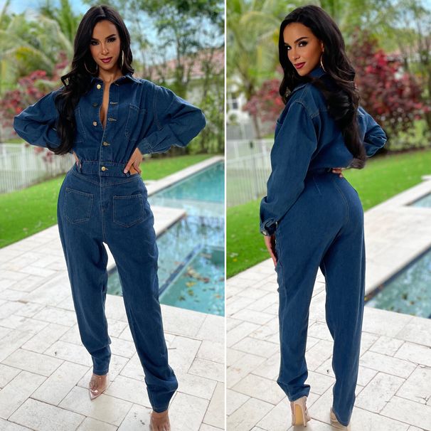 Dameskleding 6969 Fashion Slim Fit Elastische Small Foot Washed Denim Jumpsuit Jumpsuit_voghion.com