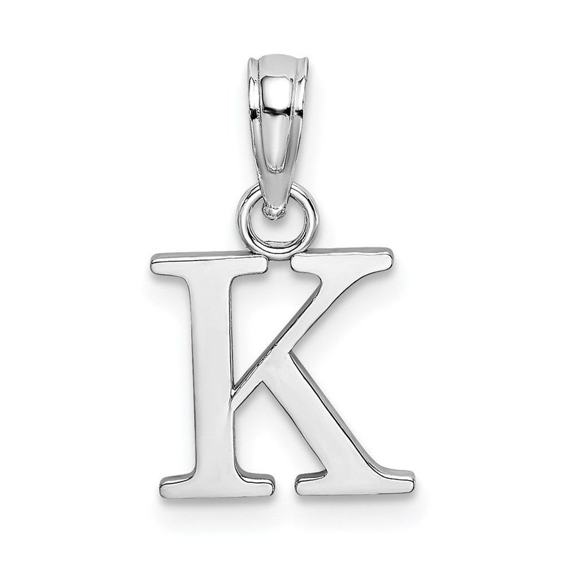 14K White Gold Polished Block Letter K Initial Pendant_voghion.com