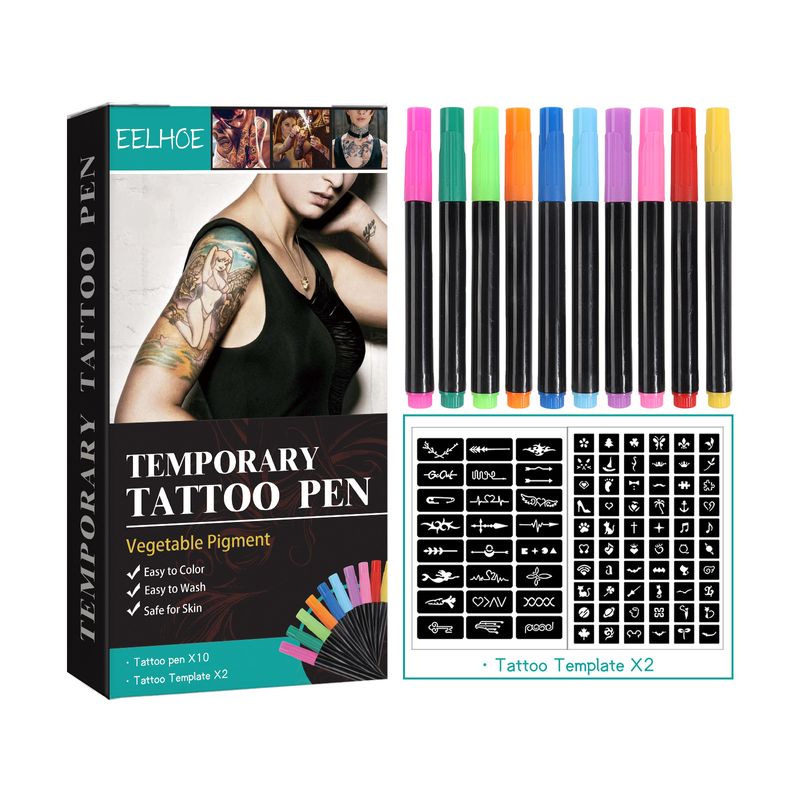Tijdelijke tattoo mooie pennenset, gezicht, arm en lichaam meerkleurig schilderij DIY make-up graffiti decoratie tatoeages_voghion.com