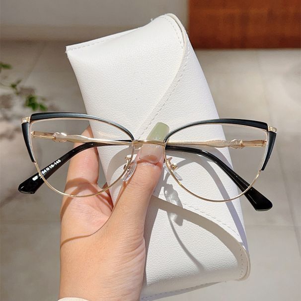 Óculos anti-luz azul de alta qualidade, estilo olho de gato, pequeno e simples, com armação de metal e lentes planas sem grau, da Internet_voghion.com